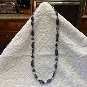 Very Pretty, Like Mew, Lapis Blue Beaded/Silver Bead Longer Necklace.